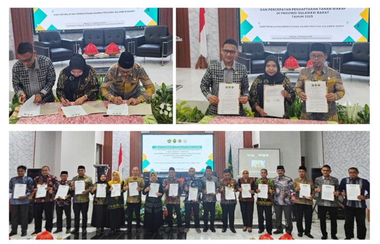 Langkah Nyata Lindungi Aset Wakaf, Kanwil Kemenag Sulbar, Pengadilan Tinggi Agama Sulbar, dan BPN Sulbar Teken MoU
