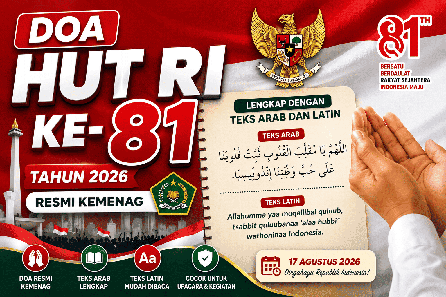 Doa HUT RI ke-81 Tahun 2026 Resmi Kemenag, Lengkap dengan Teks Arab dan Latin (1) (1) (1)