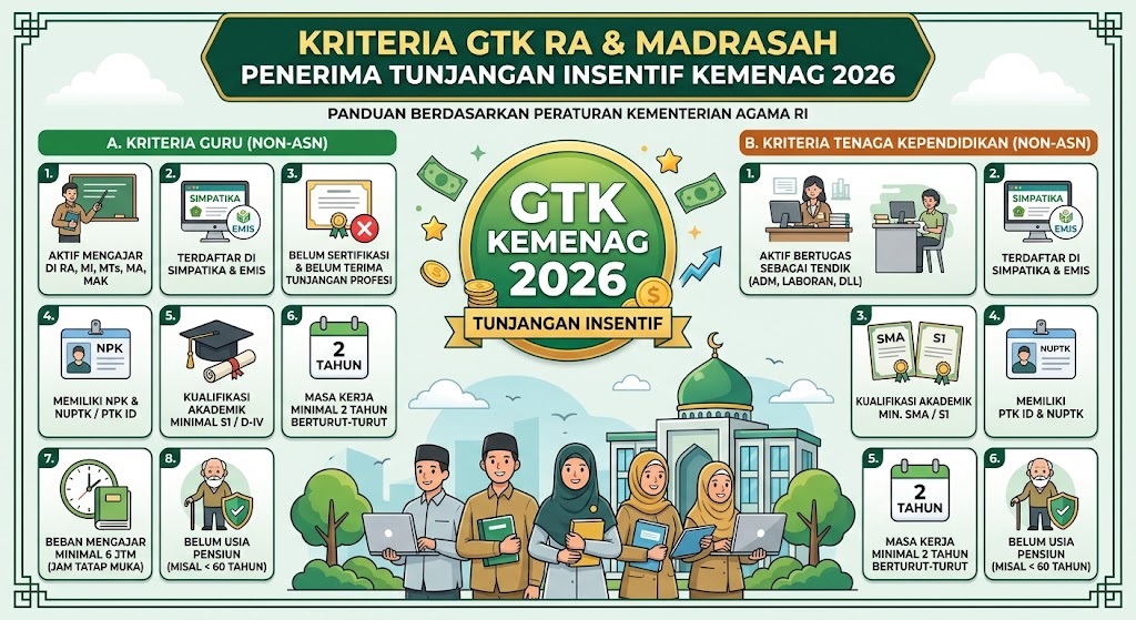Kriteria Guru RA dan Madrasah yang Berhak Menerima Tunjangan Insentif GTK 2026